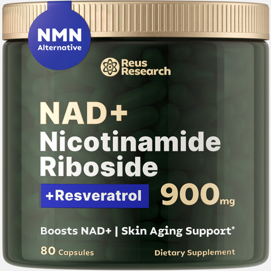 Reus Research NMN Supplement Alternative - Liposomal Nicotinamide Riboside with Resveratrol & Quercetin - High Purity NAD Supplement for Anti-Aging, Energy, Focus - 80 Capsules